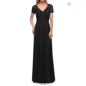 La Femme Floral Embroidered Sheath Gown